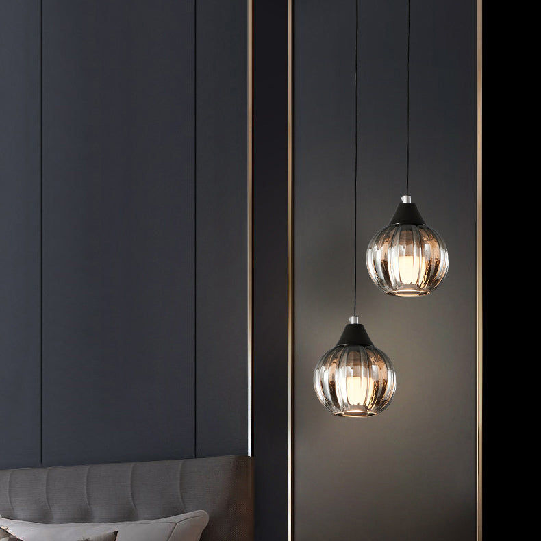 Italian Minimalist Glass Round Metal 1/2 Light Chandelier
