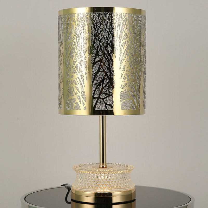 Modern Luxury Stainless Steel Column Carved Acrylic 1-Light Table Lamp