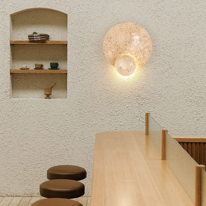 Applique murale LED en travertin rond jaune traditionnel japonais pour chambre 