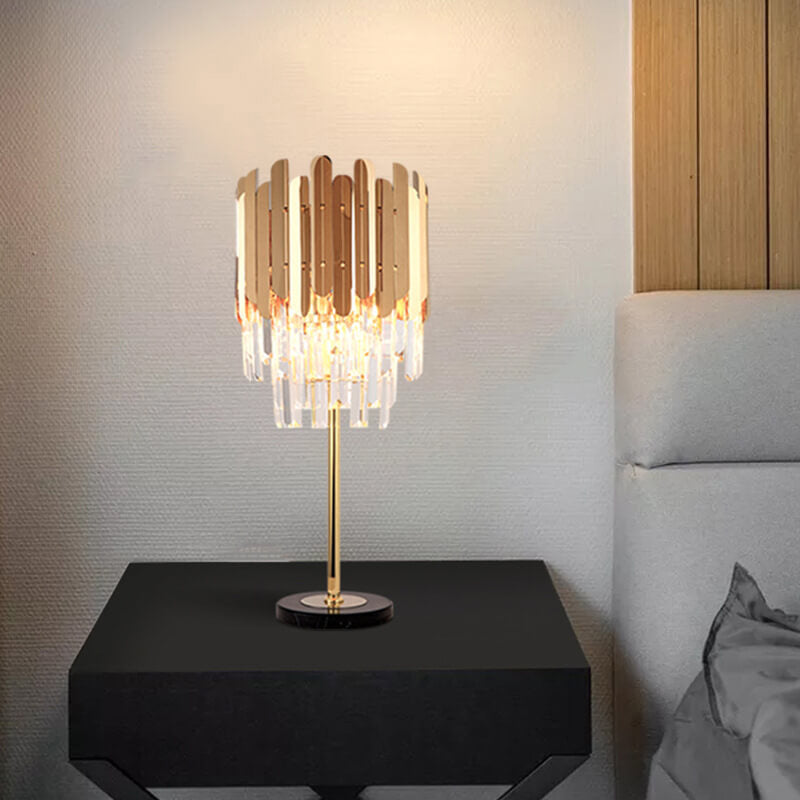 Lampe de Table à 1 Lumière en Cristal et Acier Inoxydable Doré Européen 