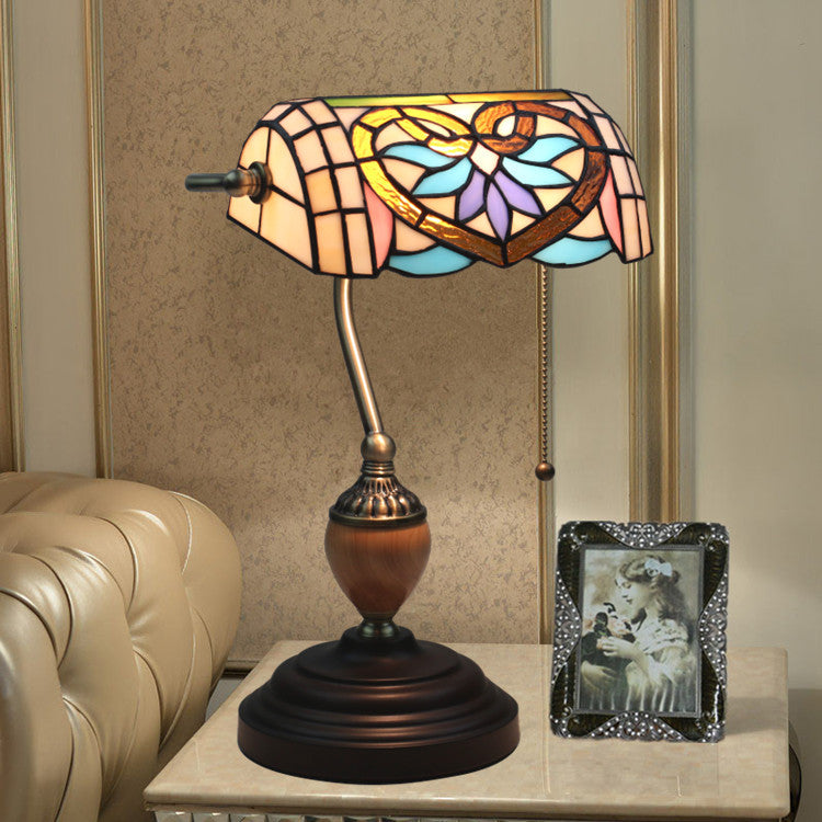 Tiffany Mediterranean Heart Stained Glass Bank 1-Light Table Lamp