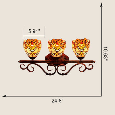 Europäische Vintage Tiffany Buntglas Eisen 3-Licht Spiegel Frontleuchte Wandleuchte Lampe