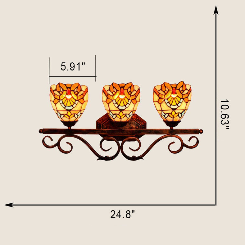 Europäische Vintage Tiffany Buntglas Eisen 3-Licht Spiegel Frontleuchte Wandleuchte Lampe