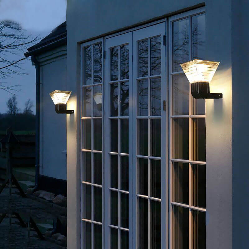 Luz de pared exterior LED solar de plástico y aluminio negro cuadrado moderno 