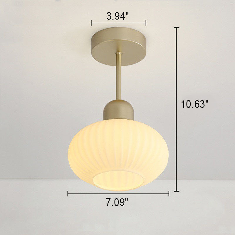 Nordic Vintage Glass Striped Lantern 1-Light Semi-Flush Mount Ceiling Light