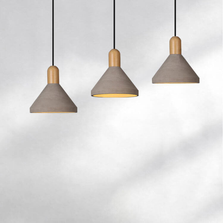 Lámpara colgante de 1 luz de cemento y madera maciza de estilo industrial 