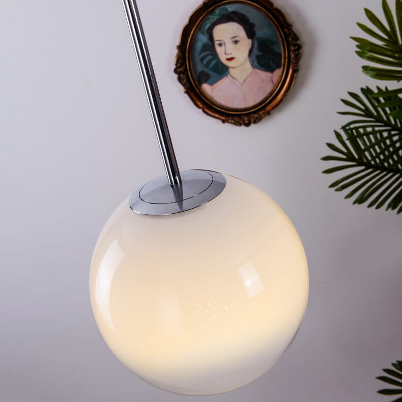 Modern Minimalist Gradient Iron Glass Orb Chrome Ring 1-Light Pendant Light for Living Room