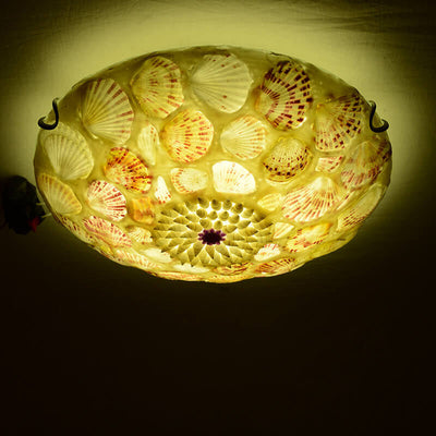 European Mediterranean Shell Art Round LED Flush Mount Ceiling Light