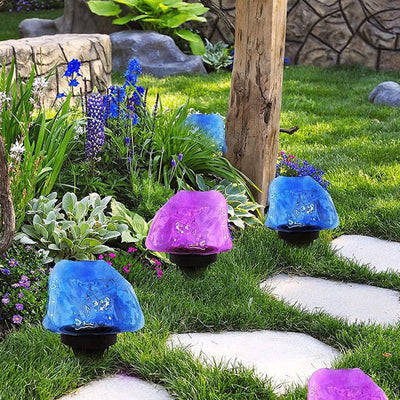 Modern Creative Stones Solar Outdoor Lawn LED Garden Ground Insert Landscape Light