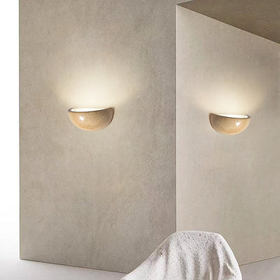 Japanese Vintage Stone Half Circle 1-Light Wall Sconce Lamp