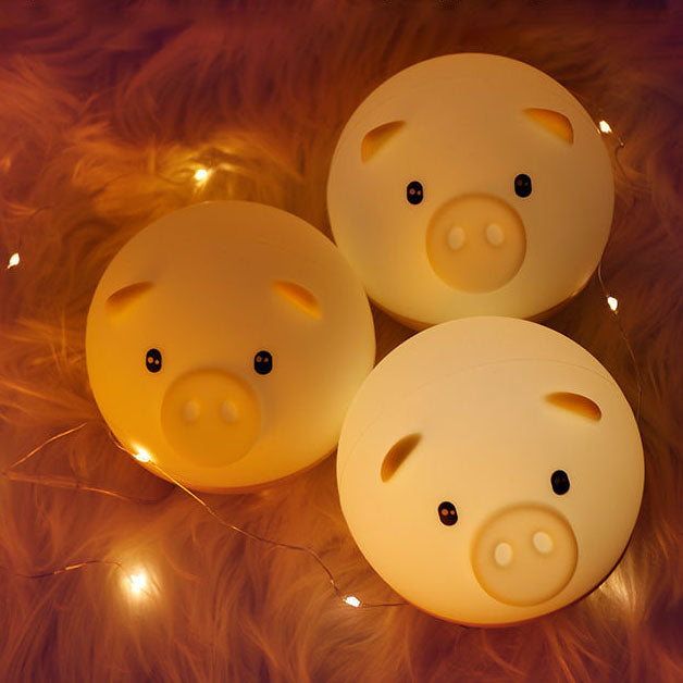 Contemporary Creative Silicone ABS Cartoon Piggy Round LED Kids Night Light Table Lamp For Bedroom