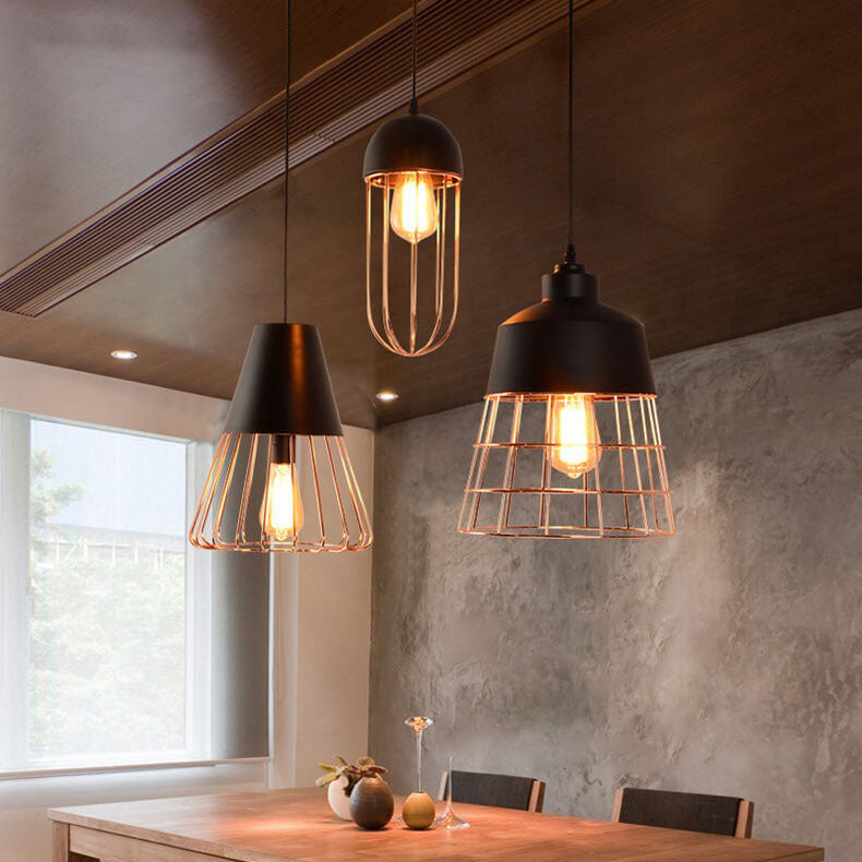 Nordic Creative Iron Cage Geometry 1-Light Pendant Light