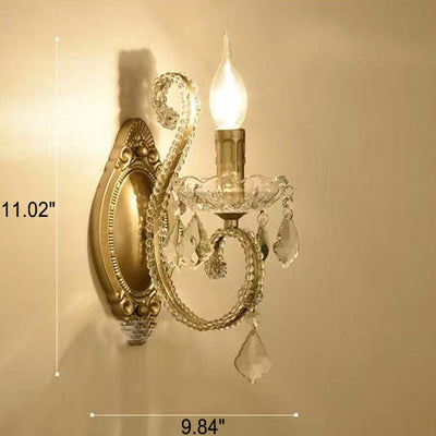 European Vintage Crystal Candelabra 1/2 Light Wall Sconce Lamp