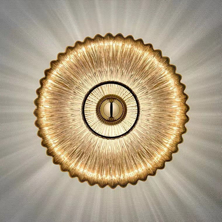 Aplique de pared contemporáneo nórdico de hierro y vidrio estriado con disco redondo de 1 luz para sala de estar 