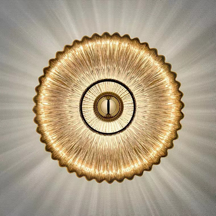 Nordic Vintage Striped Glass Round Disc 1-Light Wall Sconce Lamp