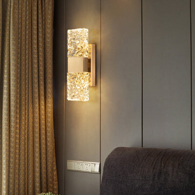 Moderne, quadratische, quadratische Ripple Crystal Gold LED-Wandleuchte