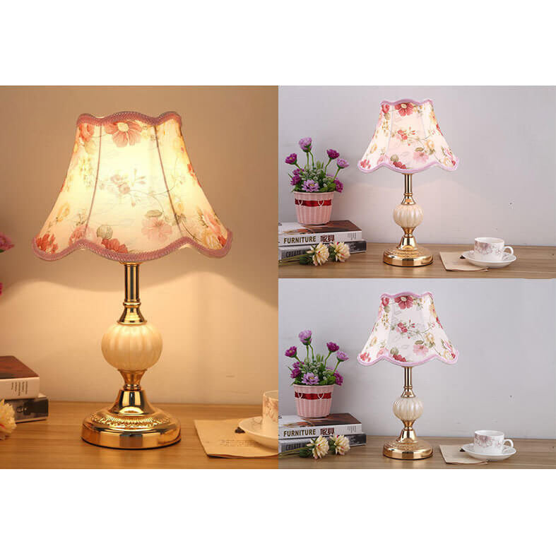 Nordic Vintage Floral Glass Fabric 1-Light Table Lamp