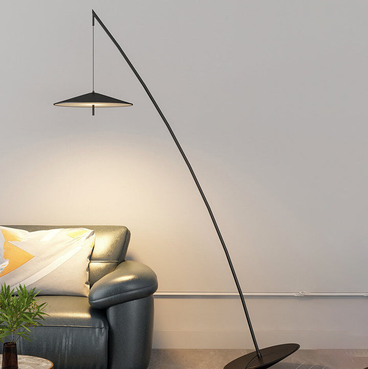 Lámpara de pie LED de hierro negro de estilo nórdico contemporáneo con diseño inclinado tipo caña de pescar para sala de estar y dormitorio 