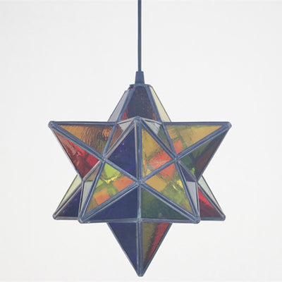 European Tiffany Pentagram Stained Glass 1-Light Pendant Light