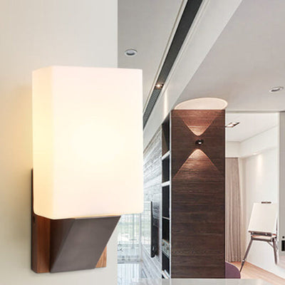 Nordic Square Glass Solid Wood Base 1-Light Wall Sconce Lamp