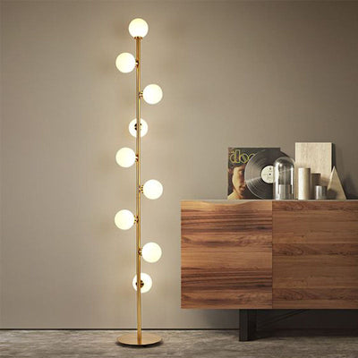 Contemporary Scandinavian Cylindrical Metal Glass 9-Light Standing Floor Lamp For Living Room