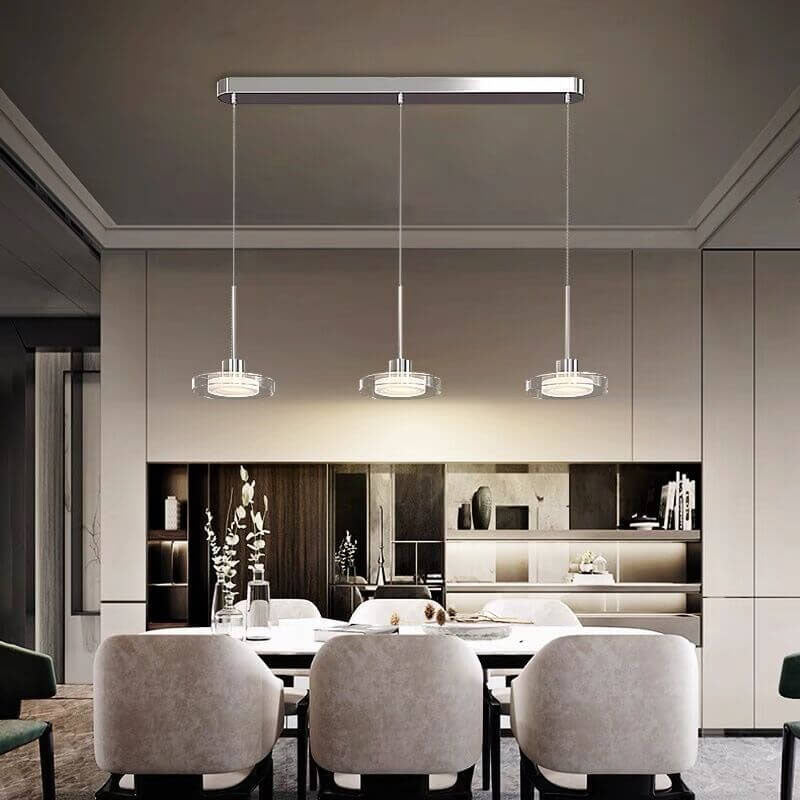 Nordic Minimalist Silver Round Glass Disc 1/3 Light LED Island Light Chandelier
