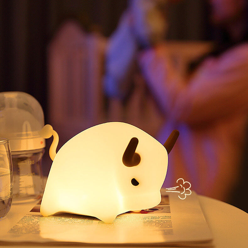 Lámpara de Mesa Luz Nocturna LED Regulable con Temporizador USB de Silicona en Forma de Vaca Animal 