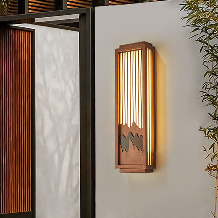 Modern Chinese Rectangular Faux Marble Stainless Steel Outdoor Waterproof 1-Light Wall Sconce Lamp