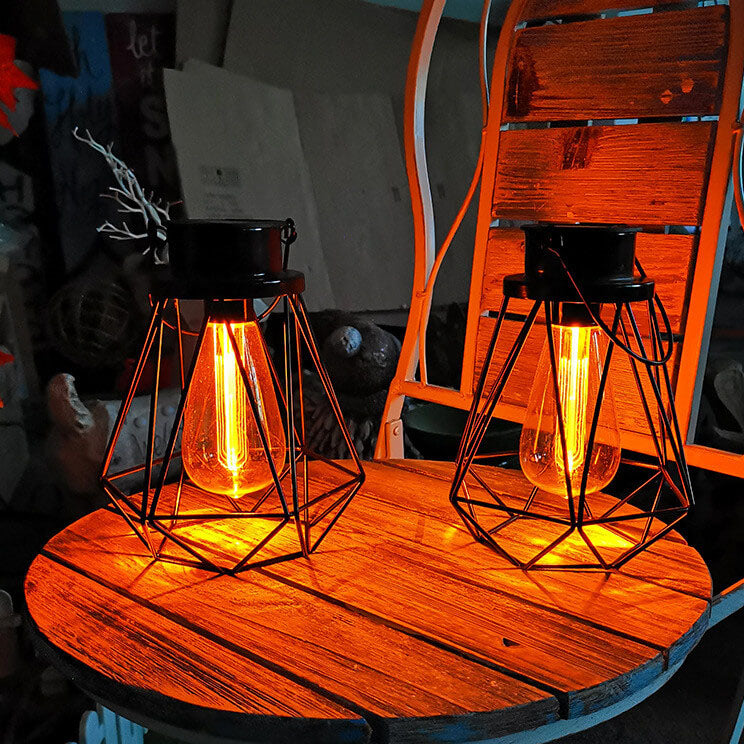 ソーラー レトロ アイアン ランタン ジオメトリー LED 装飾 アウトドア ランドスケープ ライト 