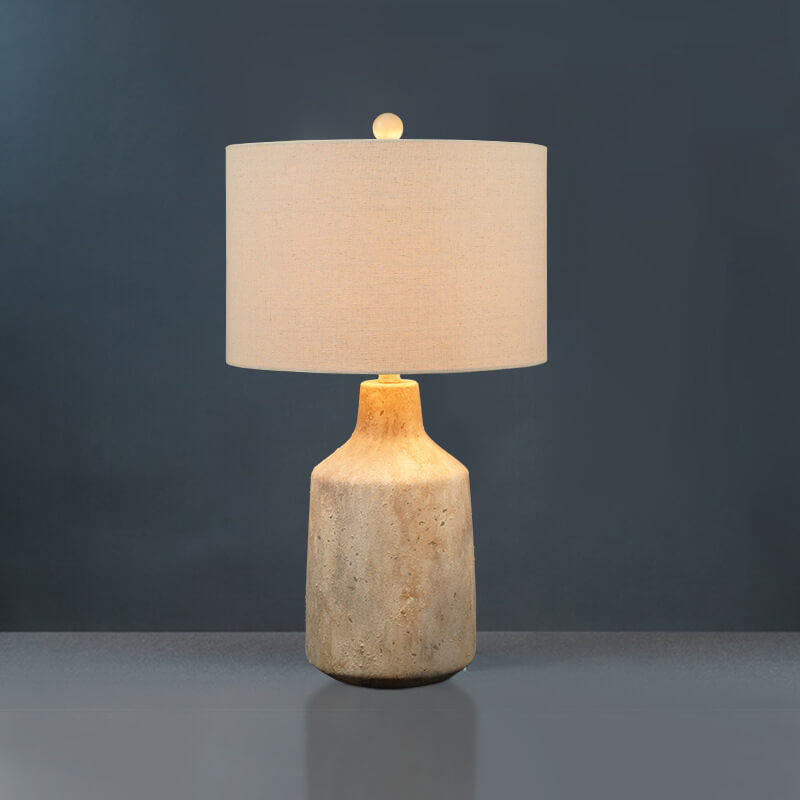 Vintage Minimalist Fabric Cement Base 1-Light Table Lamp