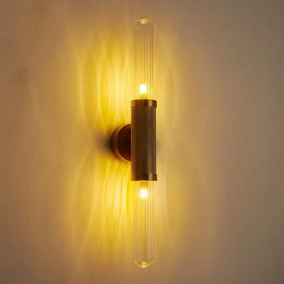 European Retro Long Tube Iron Aluminum Glass 2-Light Wall Sconce Lamp