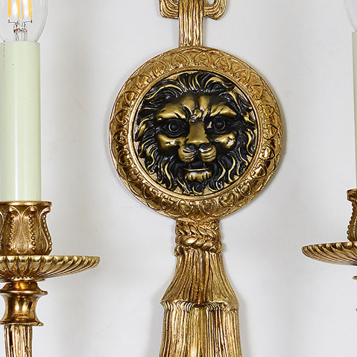Aplique de Pared Cilíndrico Francés Tradicional de Latón Completo de 2 Luces para Sala de Estar 