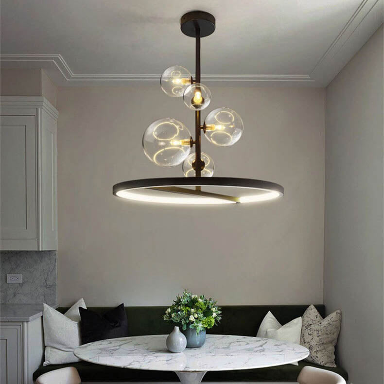Nordic Modern Creative Runde Blasenball Hardware Glas 5-Licht Kronleuchter 