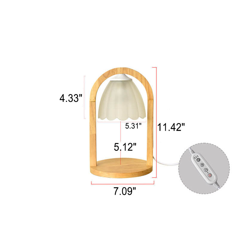 Lampe de Table à Cire Fondue avec Abat-jour en Verre et Anneau en Bois Moderne à Intensité Variable 1 Lumière 