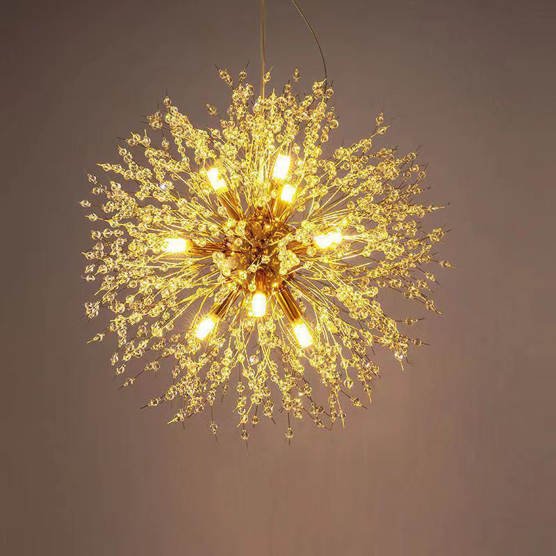 Contemporary Scandinavian Dandelion Hardware Crystal 8/9/12/16 Light Chandelier For Bedroom