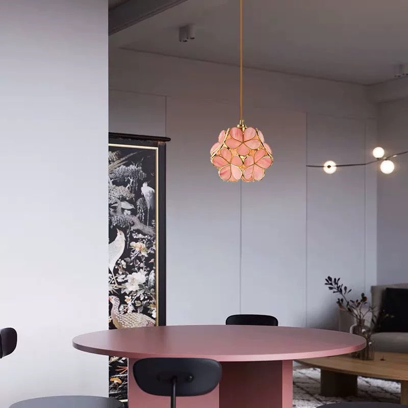 Modern Art Deco Petal Bubble Glass Shade Brass Frame 1-Light Pendant Light For Living Room