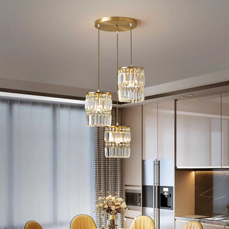 Nordic Postmodern Light Luxury All Copper Crystal 1/3-Light Island Light Chandelier