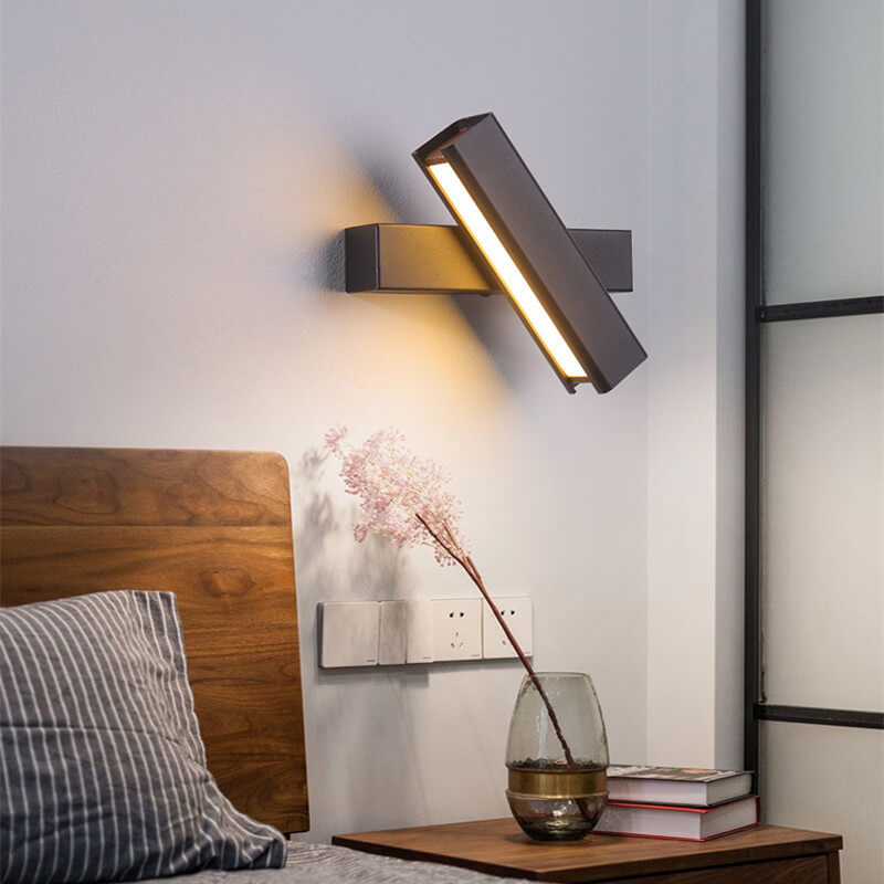 Moderne minimalistische rechteckige Aluminium-Eisen-Holz drehbare LED-Wandleuchte 