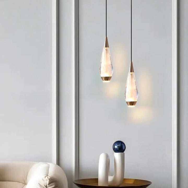 Moderne Luxus-Glasbeschläge Oval-Säulen-LED-Pendelleuchte für das Wohnzimmer 