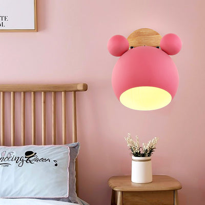 Nordic Cartoon Bear Dome 1-Light Kids Wall Sconce Lamp