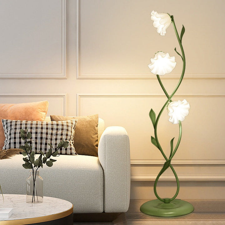 Zeitgenössische skandinavische florale Glasschirm-Twist-Ring-Branch-Halter 3-Licht Stehleuchte für Zuhause Büro 