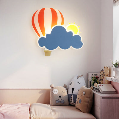 Contemporary Creative Kids Hot Air Balloon Clouds Iron Acrylic LED Wall Sconce Lamp For Bedroom