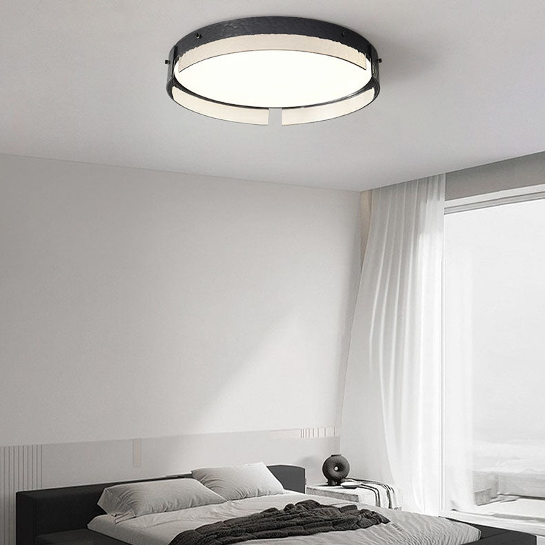 Modern Minimalist Black Round Drum Glass Aluminum Acrylic LED Flush Mount Ceiling Light For Living Room &amp; Bedroom