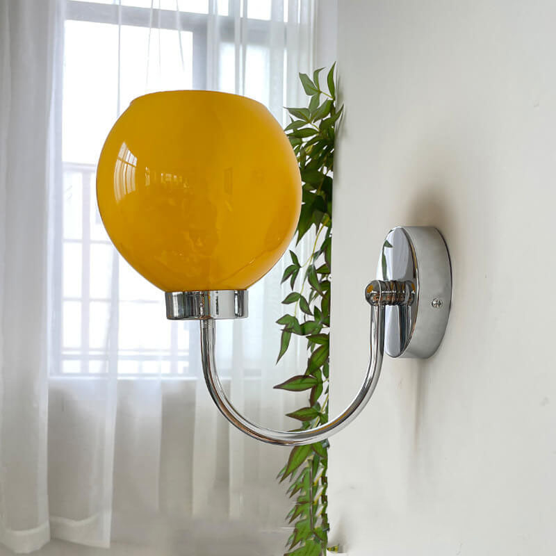 Vintage Yellow Glass Orb Shade 1-Light Wall Sconce Lamp