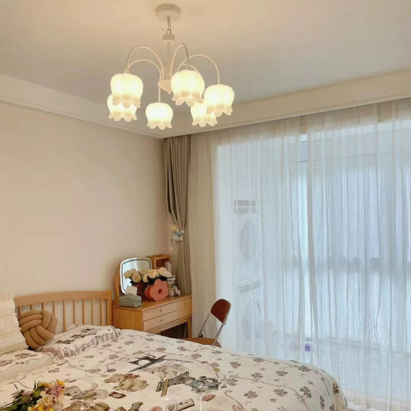 French Cream White Bellflower Acrylic 5/6/8 Light Chandelier
