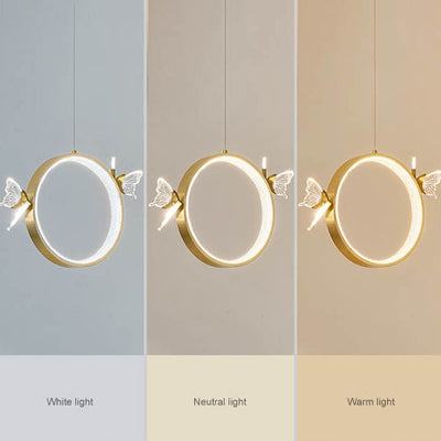 Modern Brass Round Acrylic Butterfly Decorative LED Pendant Light
