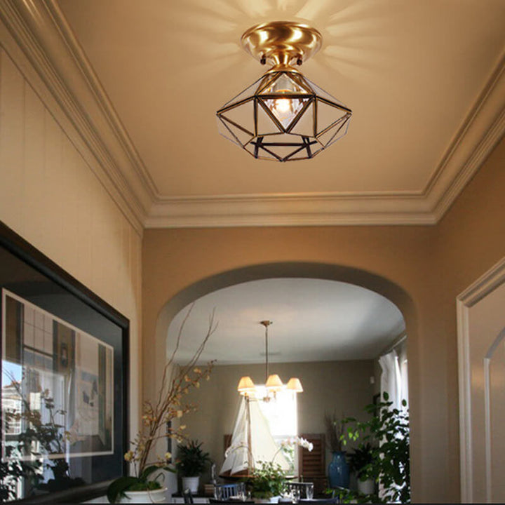 Europäische Leichte Luxus Vollkupfer Runde 1-Licht Semi-Flush Mount Leuchte 
