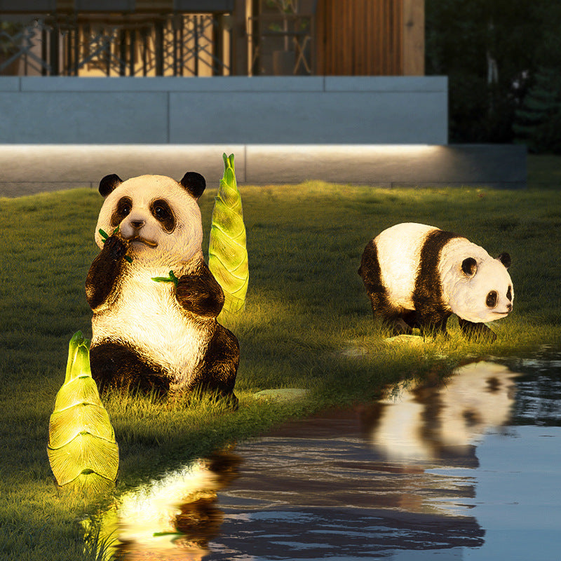 Contemporary Creative Resin Panda Animal Shape LED Lawn Landscape Light For Garden