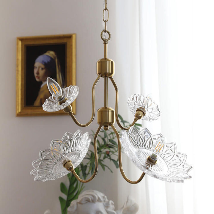 Lámpara de Araña de Vidrio con Mariposa y Flores Vintage Francesas de 4/6 Luces 
