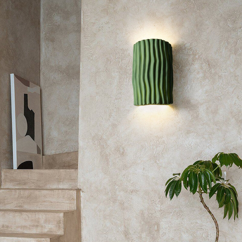 Contemporary Nordic Wavy Textured Resin Semicircle 2-Light Wall Sconce Lamp For Living Room